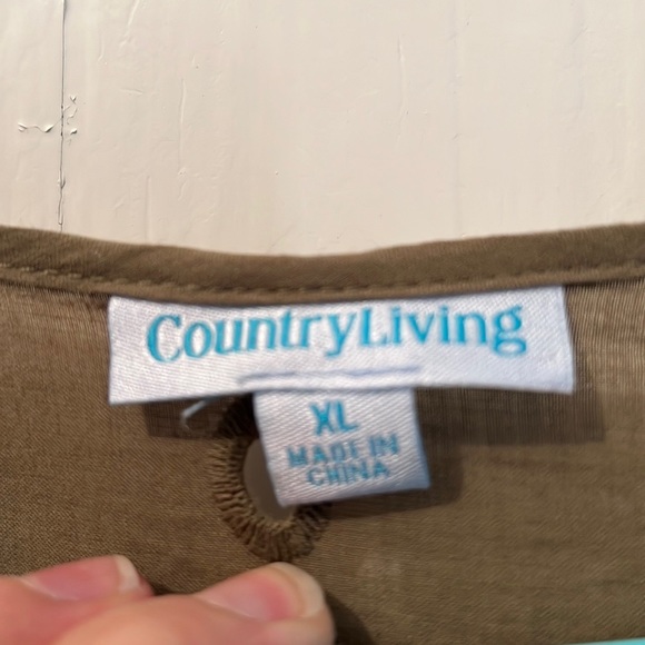 Country living olive green eyelet three-quarter, inch length sleeve top Size XL - Picture 3 of 5